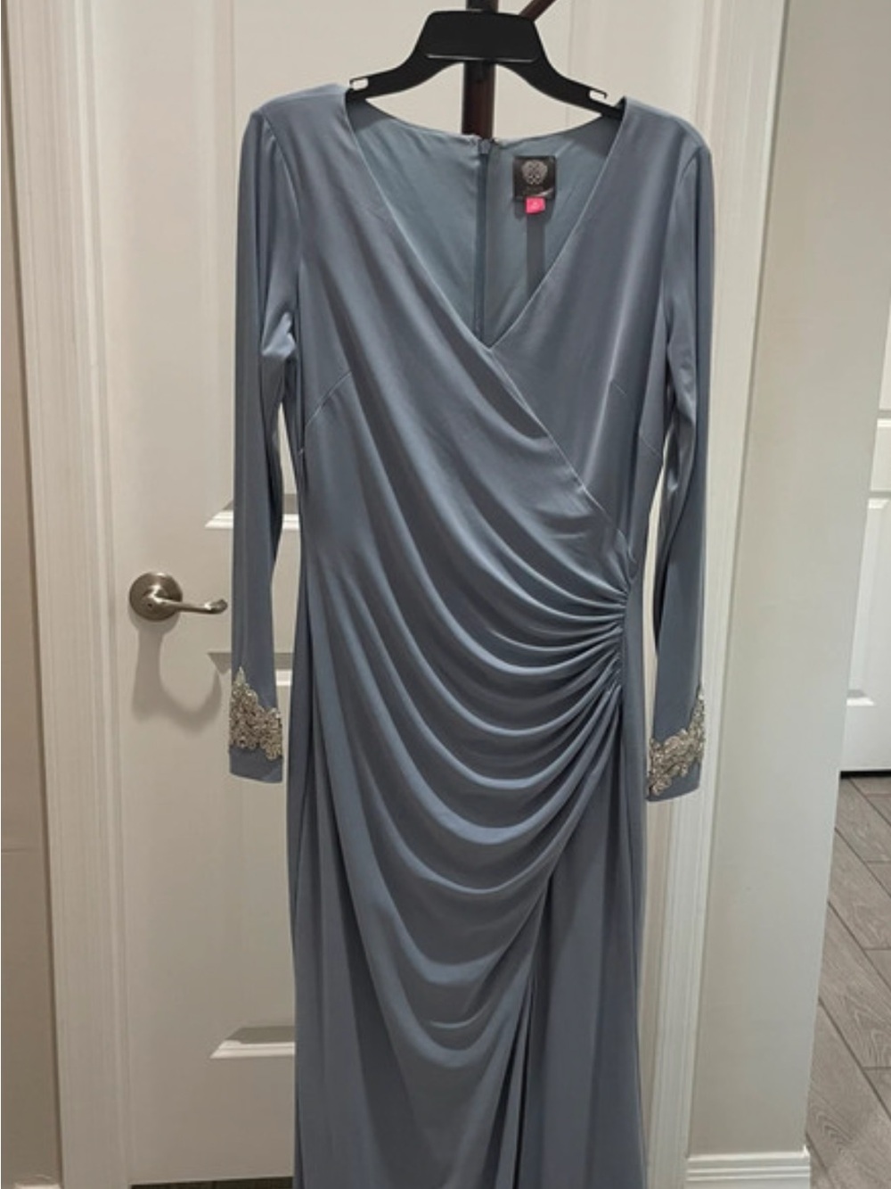 Vince Camuto Dusty Blue Long Sleeve Draped Wrap Dress